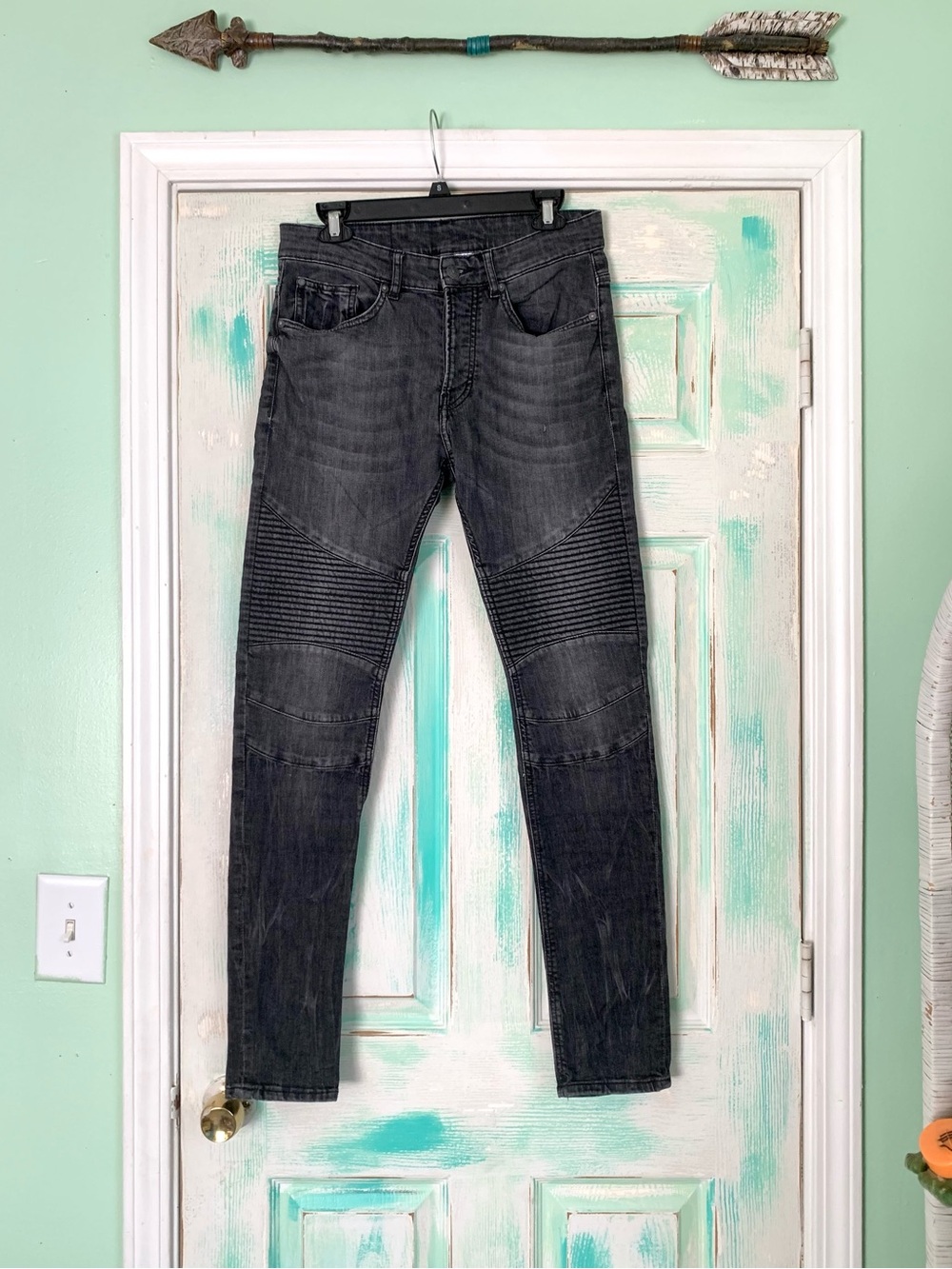 Divided By H&M Black Faded Moto Skinny Jeans Size 30/32
